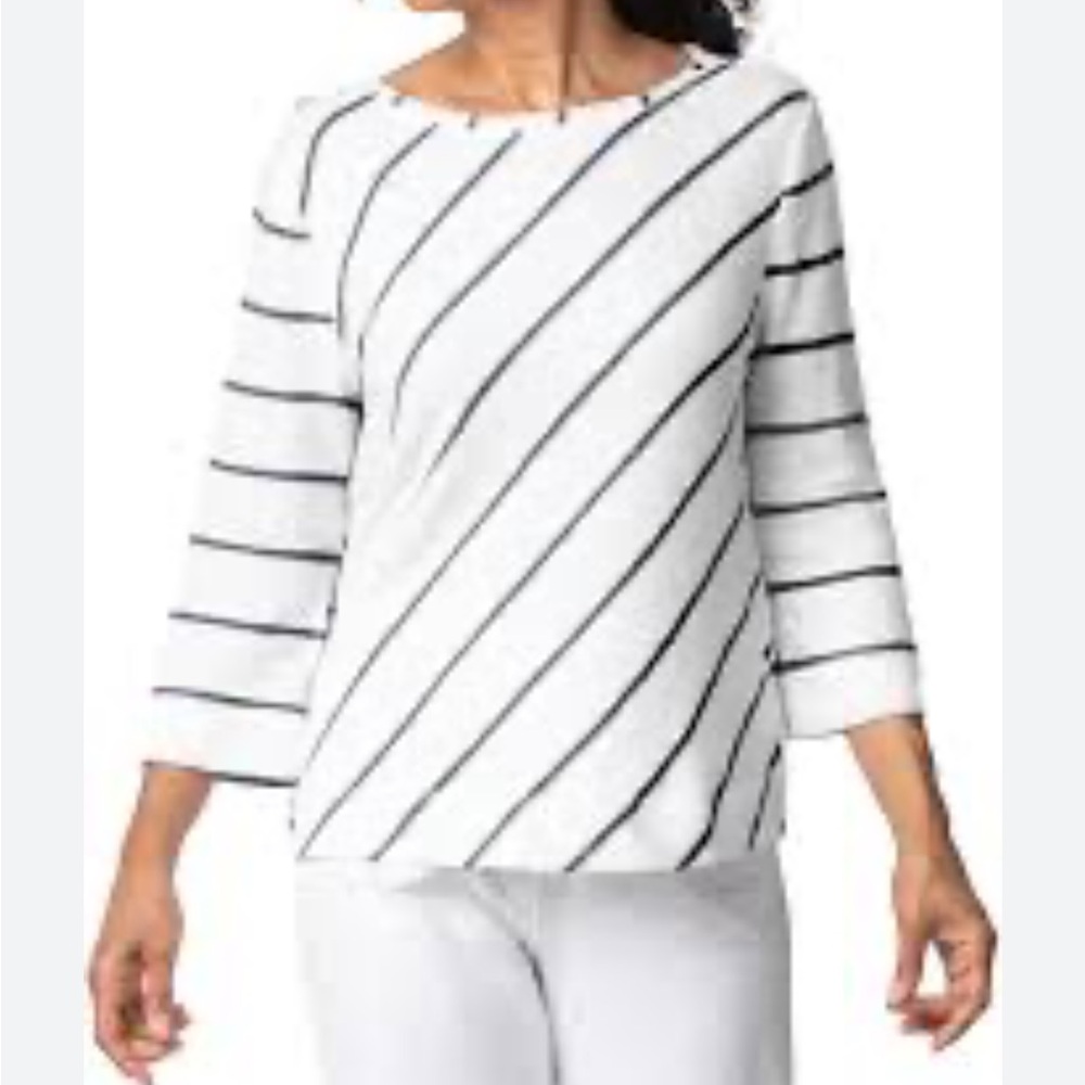 Habitat White Tunic with navy Diagonal Stripes. Medium. Nautical